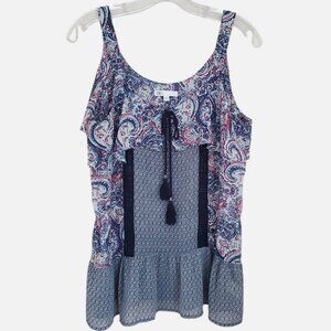 DR2 Tank Top Sz M Paisley Keyhole Ruffles Bow Crochet Fairy Boho Festival Hippie